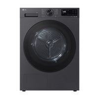 LG RHX5009TBB clothes dryer, front view with round door, control panel and display