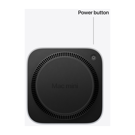 Apple Mac mini M6 Silver, вид снизу с кнопкой питания