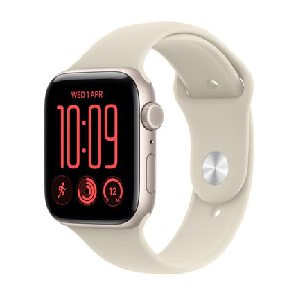 Apple Watch SE 3 44 mm Starlight with Sand Sport Band, front view