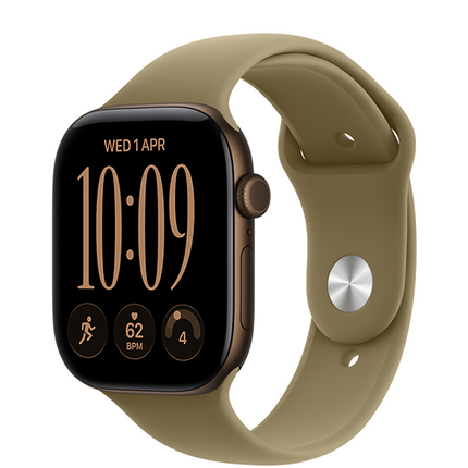 Apple Watch Series 12 Dark Bronze с Olive Sport Band, вид под углом
