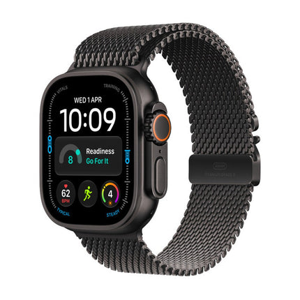 Apple Watch Ultra 4 melns ar Black Titanium Milanese Loop, slīpi
