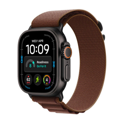 Apple Watch Ultra 4 melns ar Burgundy Alpine Loop, slīpi