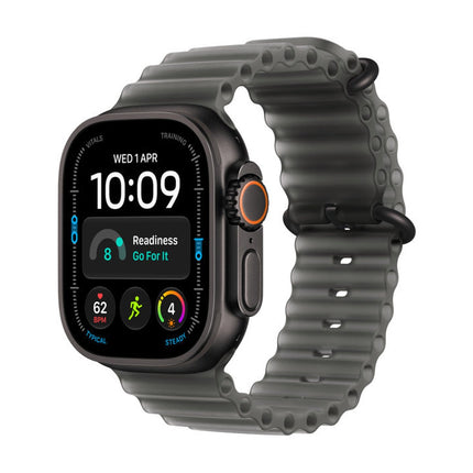 Apple Watch Ultra 4 melns ar Translucent Black Ocean Band, slīpi