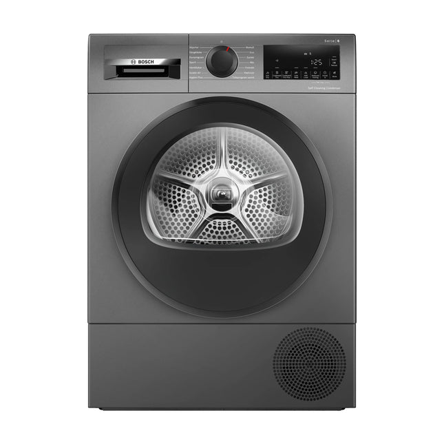 Серая сушильная машина с тепловым насосом Bosch WQG245DXSN