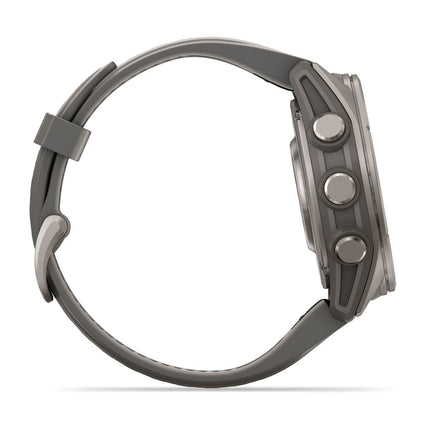Garmin Fenix 9 43mm Titanium with Pebble Gray silicone band, detaļa, 5. attēls