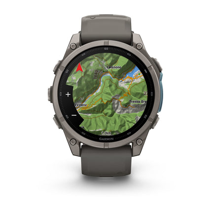 Garmin Fenix 9 47mm Titanium with Pebble Gray silicone band, detail, image 4
