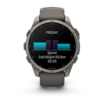 Garmin Fenix 9 47mm Titanium with Pebble Gray silicone band, detail, image 5