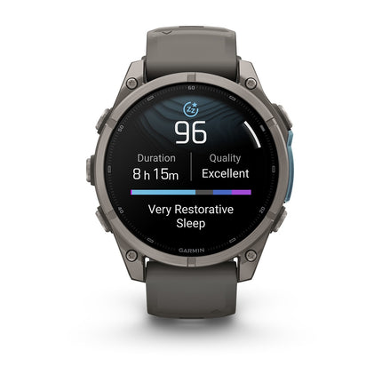 Garmin Fenix 9 47mm Titanium with Pebble Gray silicone band, detail, image 7