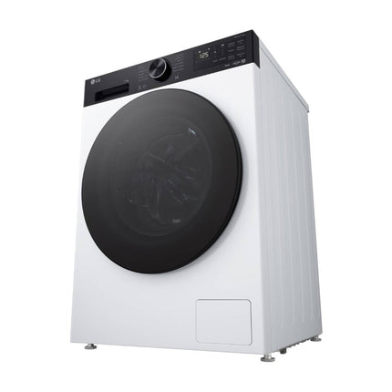 LG F4X5011TKB washing machine, view from below at an angle, right side