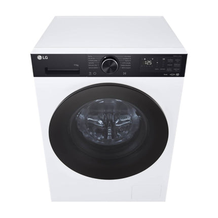 LG F4X5011TKB washing machine, angled view from above of the door