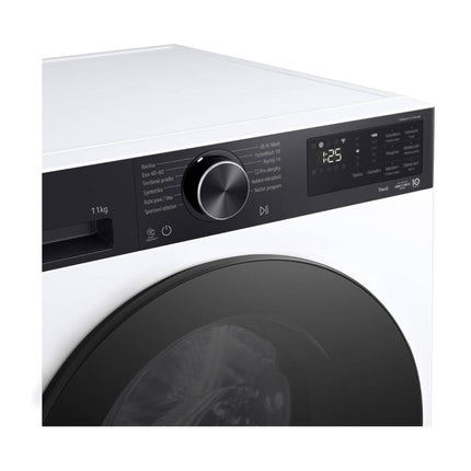 LG F4X5011TKB washing machine, close-up of control panel with button and display