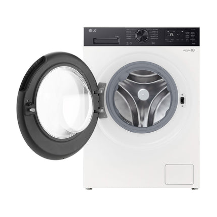 LG F4X5511THB washing machine, front view, open door and visible drum