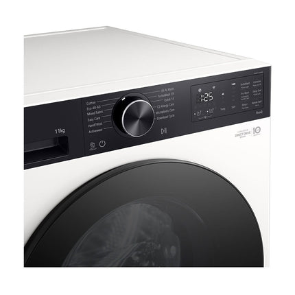 LG F4X5511THB washing machine, control panel with dial and display in close-up