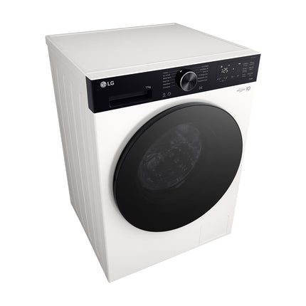 LG F4X5511THB washing machine, view from above and left side, lid visible