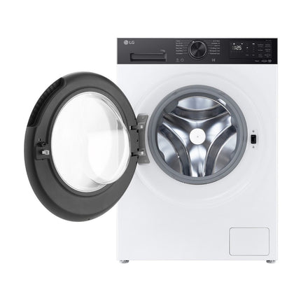 LG F4X5511TKB washing machine, front view, open door, drum interior visible