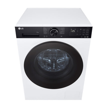 LG F4X5511TKB washing machine, top view at an angle, control panel and door