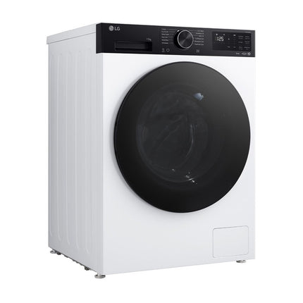LG F4X5511TKB washing machine, angled view from the left side, side panel visible
