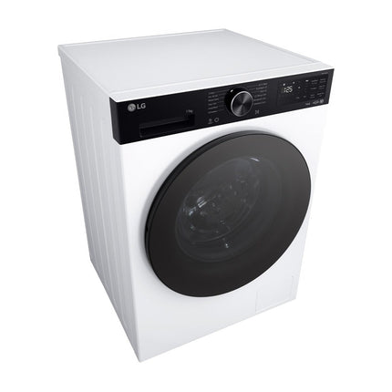 LG F4X5511TKB washing machine, top angled view, showing the top lid and control panel