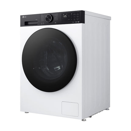 LG F4X5511TKB washing machine, angled view from the right side, side panel visible