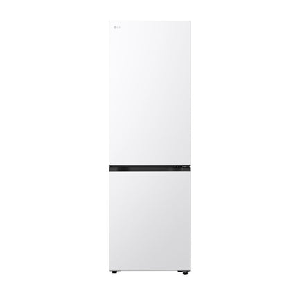LG GBBS514CSW refrigerator with freezer below, front view with closed doors