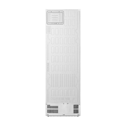 LG GBBS514CSW refrigerator with freezer below, rear view showing ventilation grilles and back panel