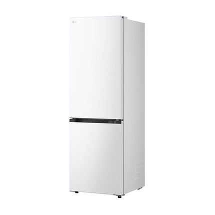 LG GBBS514CSW refrigerator with freezer below, view from the right side at an angle