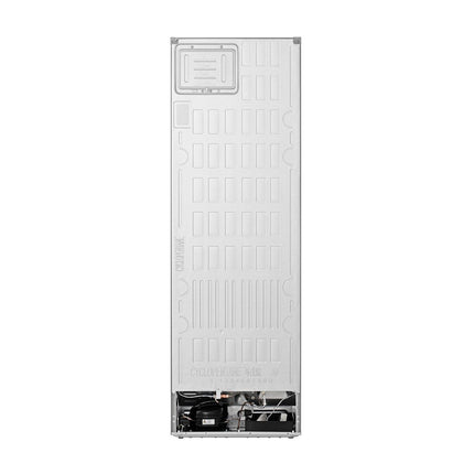 LG GBBS716CMB refrigerator with freezer below, rear view with compressor below