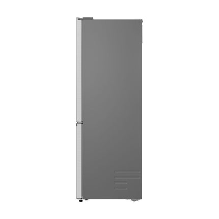 LG GBBS716CMB refrigerator with freezer below, side view, side wall with ventilation openings