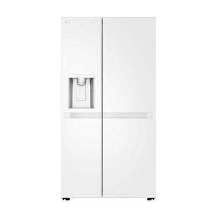 LG GSLC40SWPE двухдверный холодильник side-by-side, вид спереди, закрытые двери, диспенсер для воды
