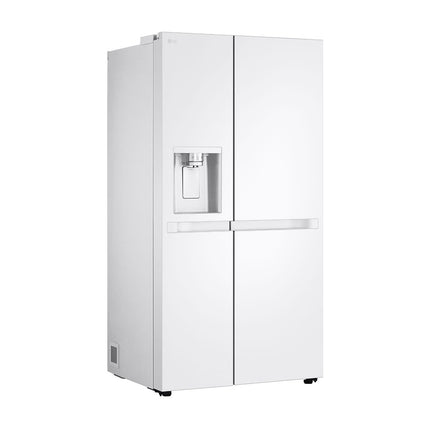 LG GSLC40SWPE двухдверный холодильник side-by-side, косой вид с диспенсером и боковой панелью