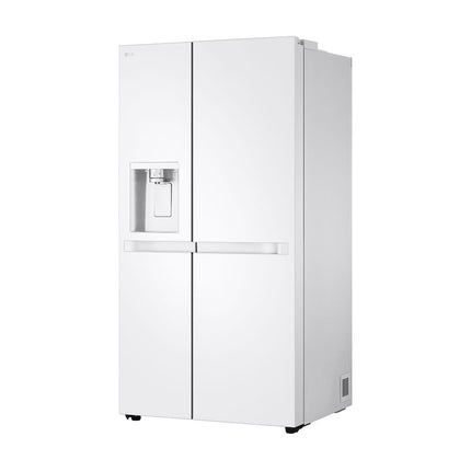 LG GSLC40SWPE двухдверный холодильник side-by-side, косой вид с диспенсером и боковой панелью справа