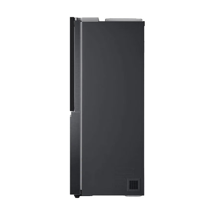 LG GSXV91MCAE divdurvju side-by-side ledusskapis, skats no sāniem, sānu siena ar ventilācijas režģi apakšā