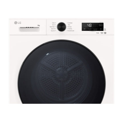 LG RHX1009NWB clothes dryer, close-up of control panel with dial and display