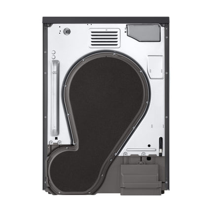 LG RHX5009TBB veļas žāvētājs, skats no aizmugures ar redzamu aizmugurējo paneli un ventilācijas režģi