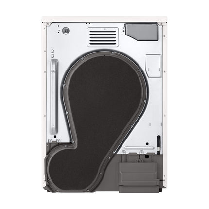 LG RHX5009THB veļas žāvētājs, skats no aizmugures ar ventilācijas atveri un aizmugurējo paneli
