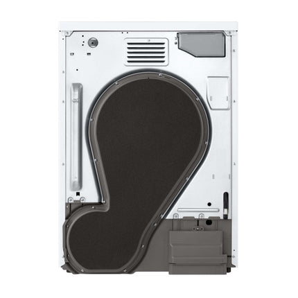 LG RHX5009TLB veļas žāvētājs, skats no aizmugures ar ventilācijas režģi un tumšu aizmugurējo paneli
