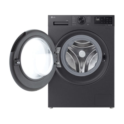 LG W4X5016TBB veļas mašīna ar žāvētāju, skats no priekšas ar atvērtām durvīm