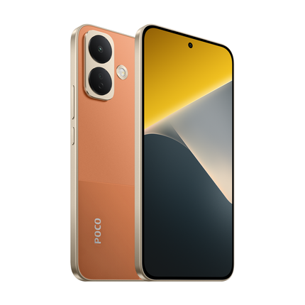 POCO X8 orange, front and back, angled