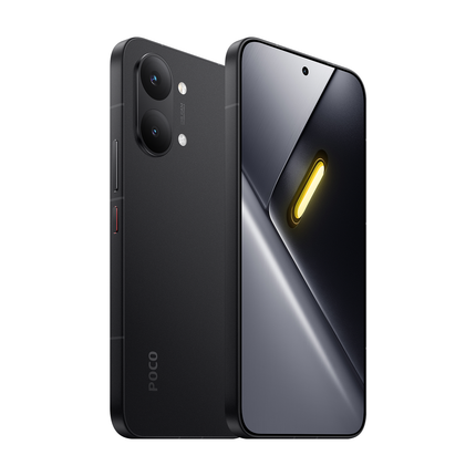 POCO X8 Pro Max black, front and back, angled