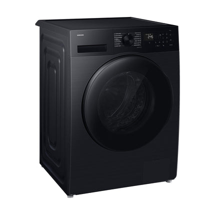 Black washer-dryer Samsung WD90HG5U34BBLE, angled front view