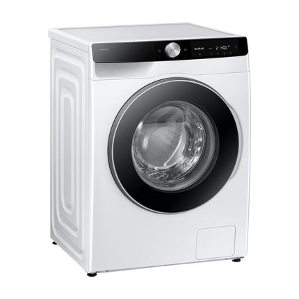 Samsung WW11DG6B85LKU4 washing machine, diagonal view from the left side, side panel visible