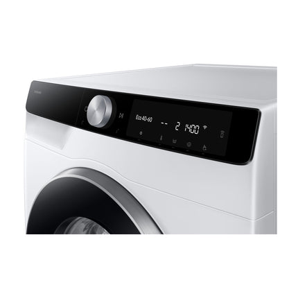 Samsung WW11DG6B85LKU4 washing machine, control panel with dial and display viewed diagonally from above